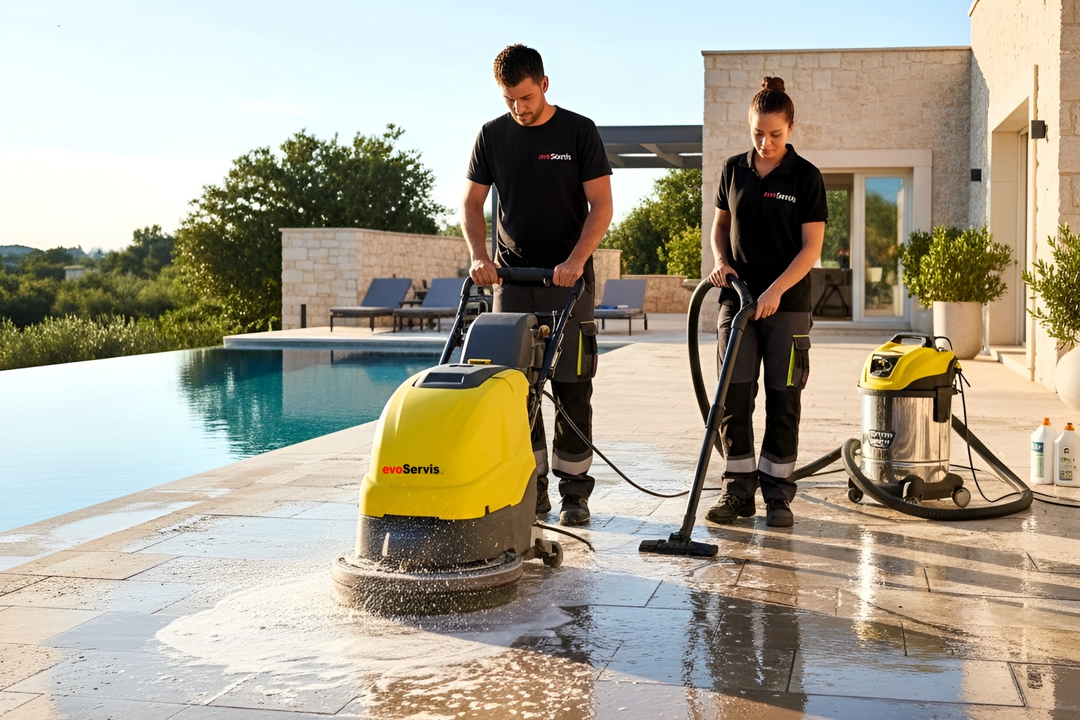 Dubinsko čišćenje kamena u vilama i kućama evoServis nudi profesionalna rješenja za pranje i restauraciju kamenih podova kombinirajući naprednu strojnu tehnologiju i precizan ručni rad